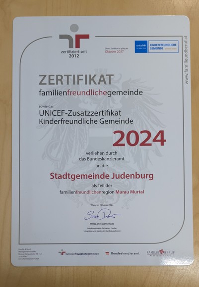 Stadtgemeinde Judenburg ist zertifizierte familien- und kinderfreundliche Gemeinde!