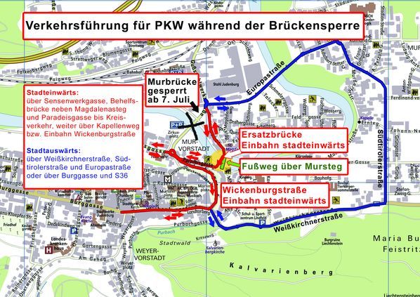 Verkehrsführung für PKW während der Brückensperre