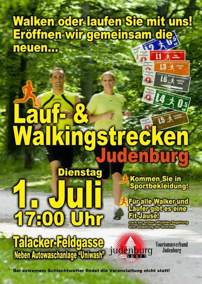 Die feierliche Eröffnung des Lauf- und Walkingstreckennetzes erfolgt am Dienstag, dem 1. Juli 2008, um 17:00 Uhr beim Startpunkt am Talacker Die feierliche Eröffnung des Lauf- und Walkingstreckennetzes erfolgt am Dienstag, dem 1. Juli 2008, um 17:00 Uhr beim Startpunkt am Talacker