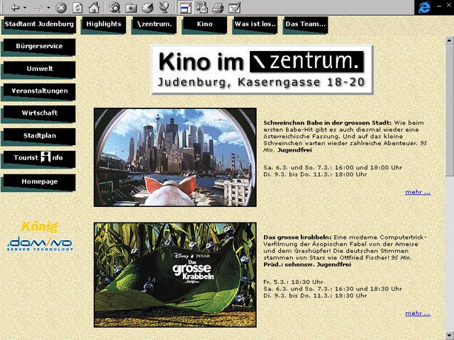 Homepage mit Kinoprogramm ab 1999 Homepage mit Kinoprogramm ab 1999
