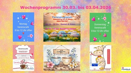Kinderfreunde - Wochenprogramm, 30.03.-03.04.2026